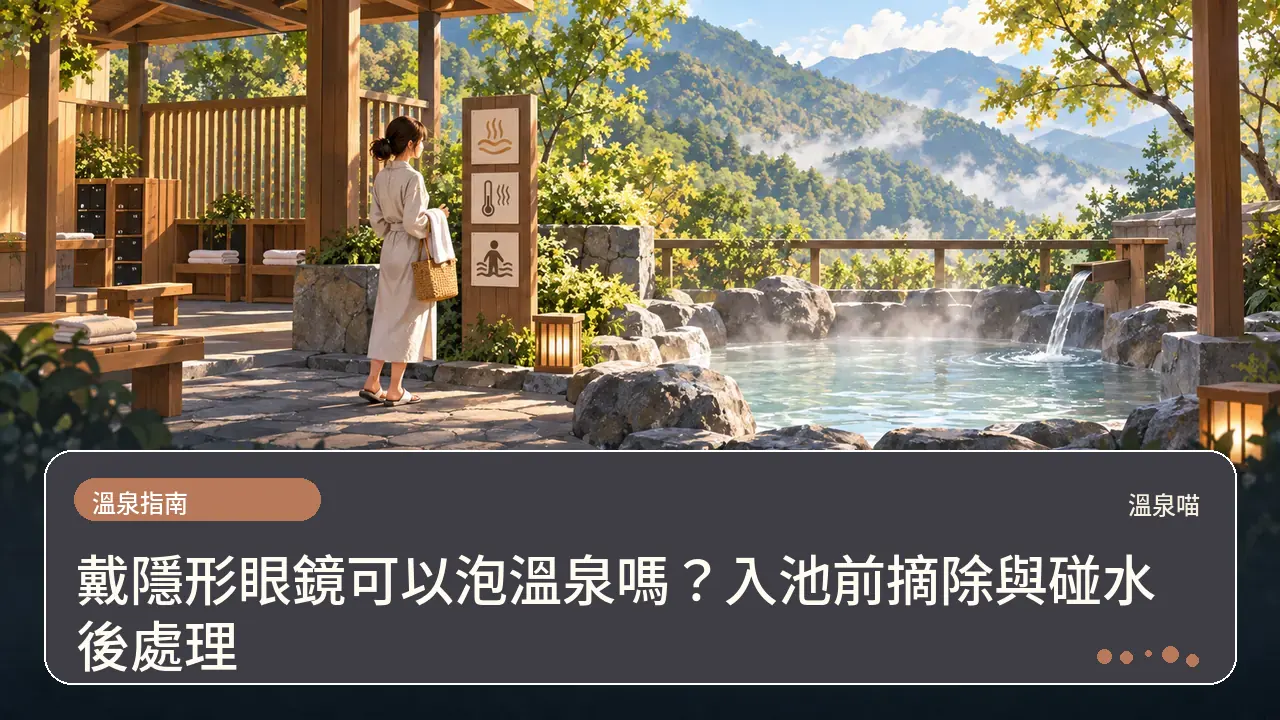 戴隱形眼鏡可以泡溫泉嗎?入池前摘除與碰水後處理主題插畫
