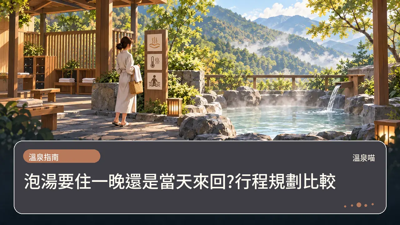 泡湯要住一晚還是當天來回?行程規劃比較主題插畫