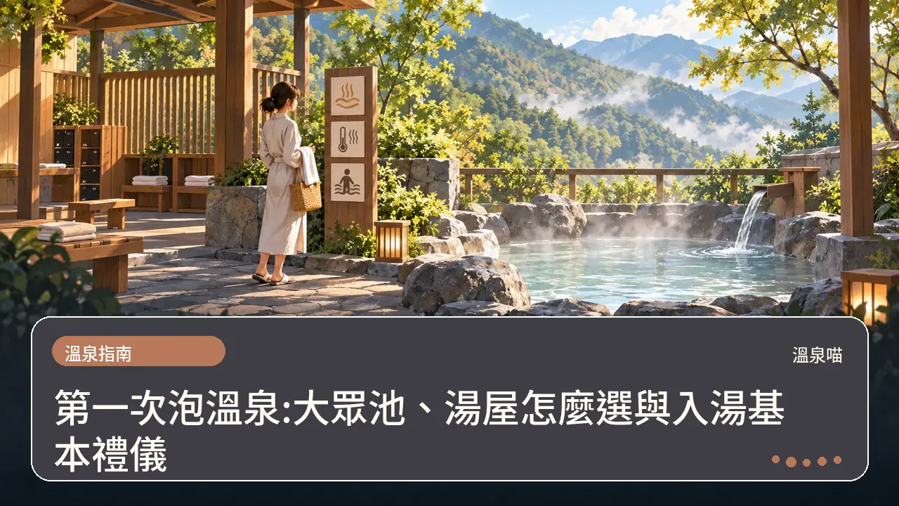 第一次泡溫泉:大眾池、湯屋怎麼選與入湯基本禮儀主題插畫