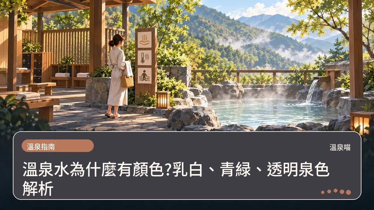 溫泉水為什麼有顏色?乳白、青緑、透明泉色解析主題插畫