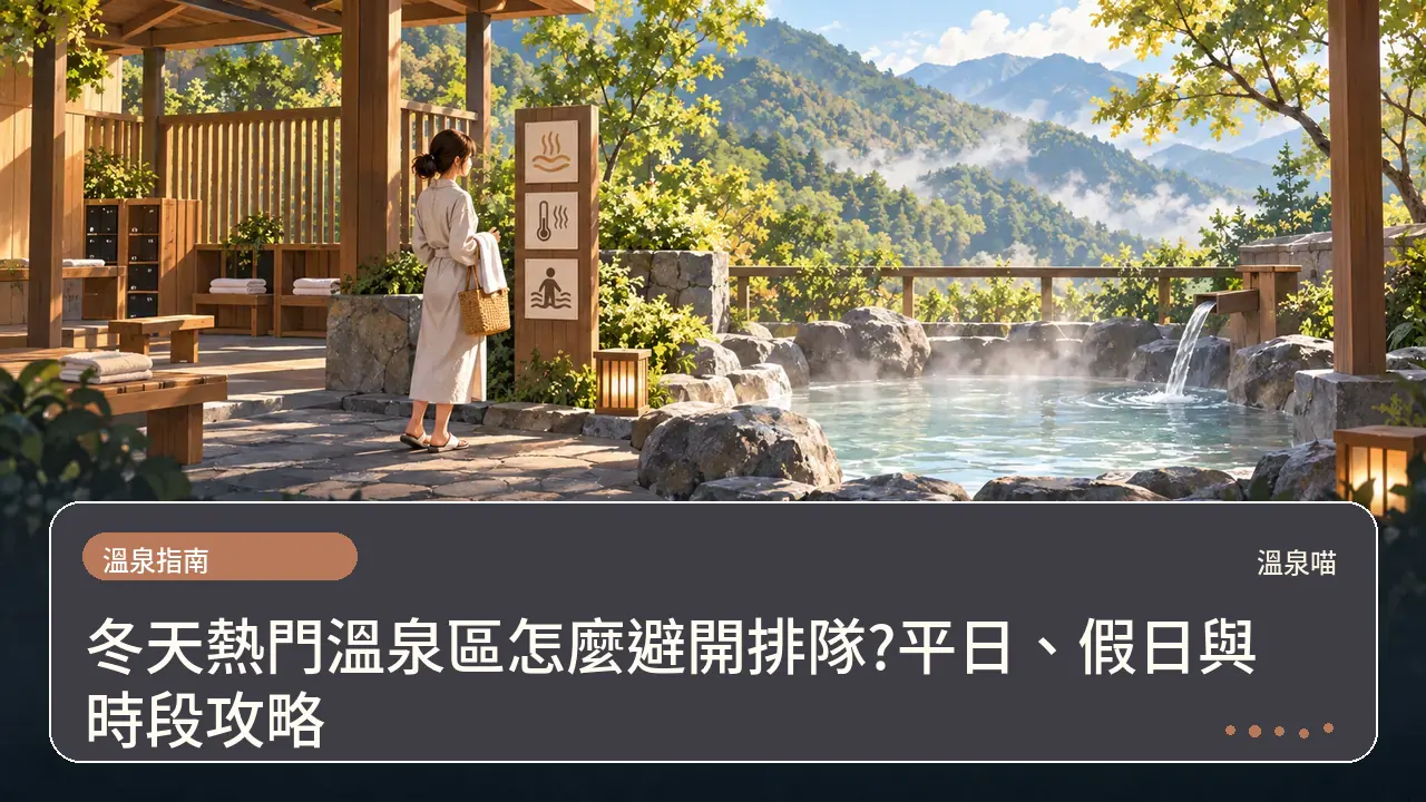 冬天熱門溫泉區怎麼避開排隊?平日、假日與時段攻略主題插畫
