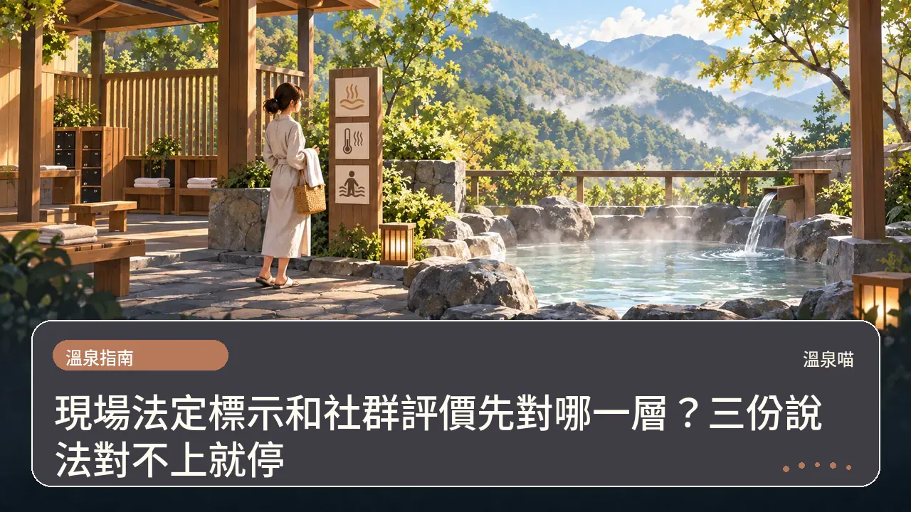 現場法定標示和社群評價先對哪一層？三份說法對不上就停主題插畫