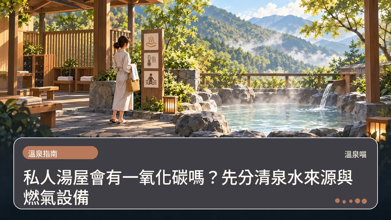 私人湯屋會有一氧化碳嗎？先分清泉水來源與燃氣設備主題插畫
