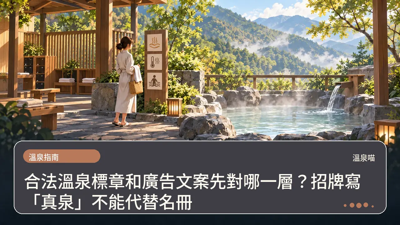 合法溫泉標章和廣告文案先對哪一層?招牌寫「真泉」不能代替名冊主題插畫