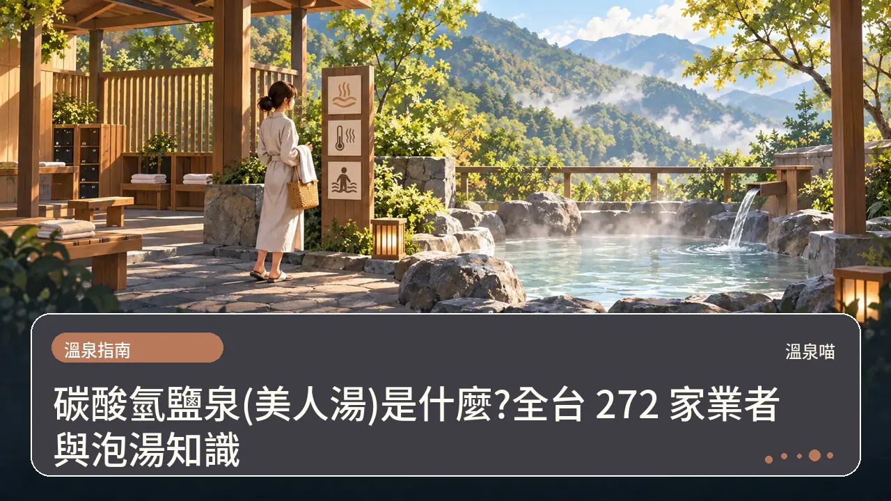 碳酸氫鹽泉(美人湯)是什麼?全台 272 家業者與泡湯知識主題插畫